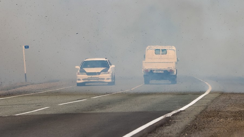 Тюменский тракт под Екатеринбургом затянуло дымом от лесных пожаров